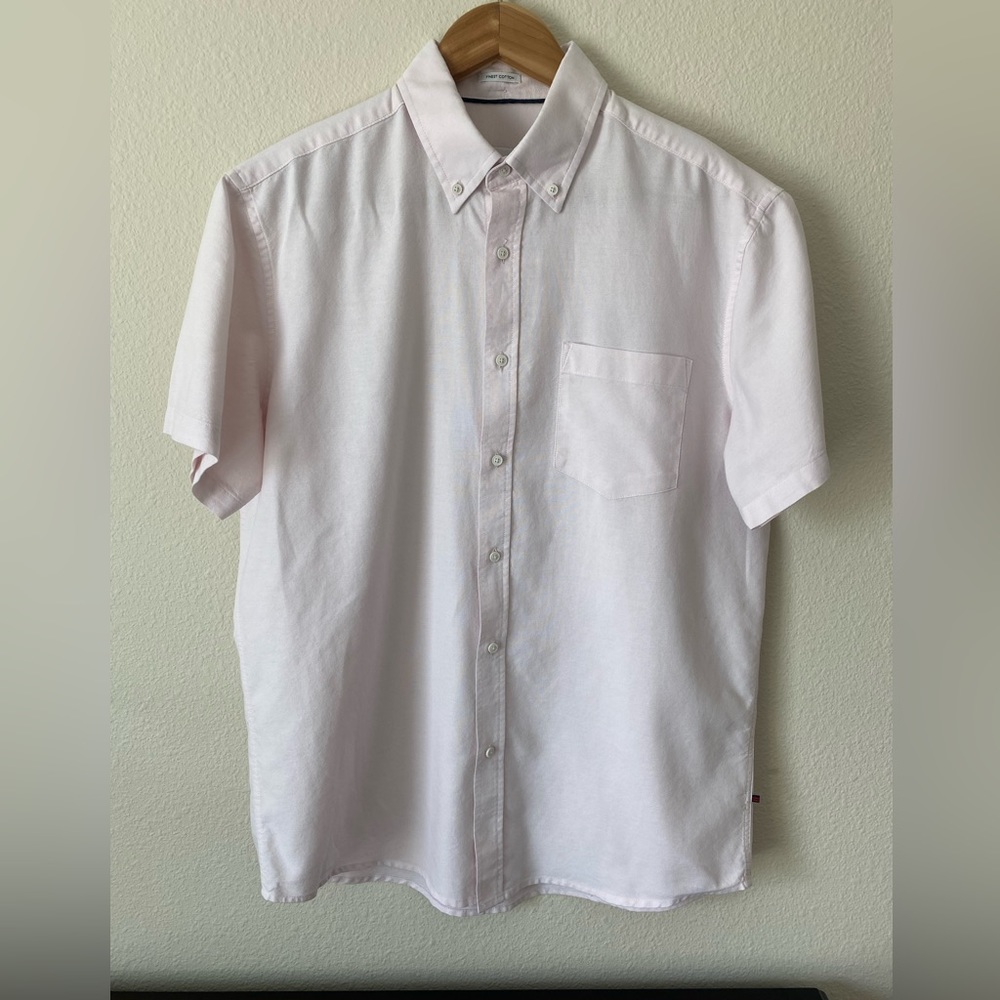 Tatuum Men’s Light Pink Short Sleeve Button Down Finest Cotton Shirt Size Medium